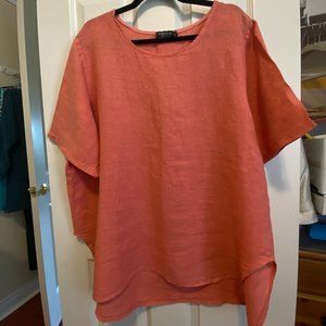 Italian linen 3X perfect summer top in Coral